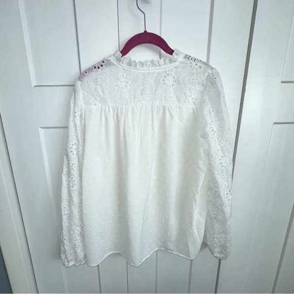 Women's White Eyelet and Polka Dot Long Sleeve Blouse - Large - Picture 3 of 7